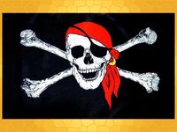 Drapeau Pirate Noir et Blanc Crâne Bandana Rouge et Tibias APO55010